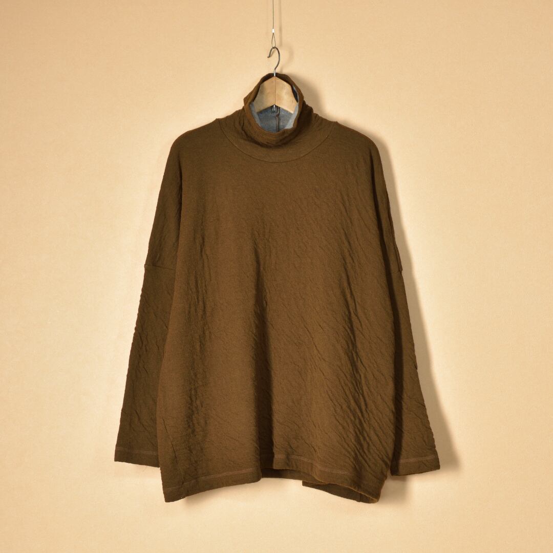 prit プリット ウールコットン接結タートルワイドボディプルオーバー・ブラウン