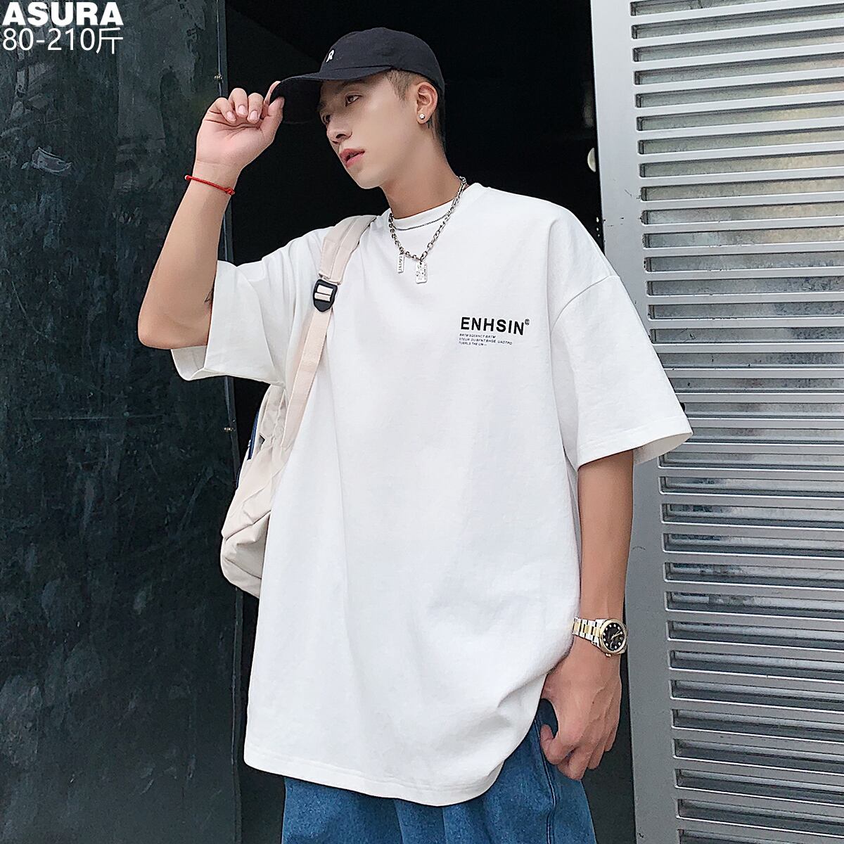 ホワイトTシャツ ルーズサマー コットン 大きめサイズ 夏物 ASURAプラスサイズメンズ96436322147