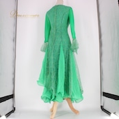 社交ダンス 衣装 スタンダード ドレス ワンピース パーティドレス グリーン系 prima boutique プリマブティック 緑 ビジュー 長袖 カラフル モダン エレガント きれいめ おしゃれ 大人 女性 アウトドア イベント 結婚式 二次会 フォーマル 謝恩会 春 夏 秋 冬 体型カバー ゆったり 薄手 透け感 上品 スリム 伸縮性あり