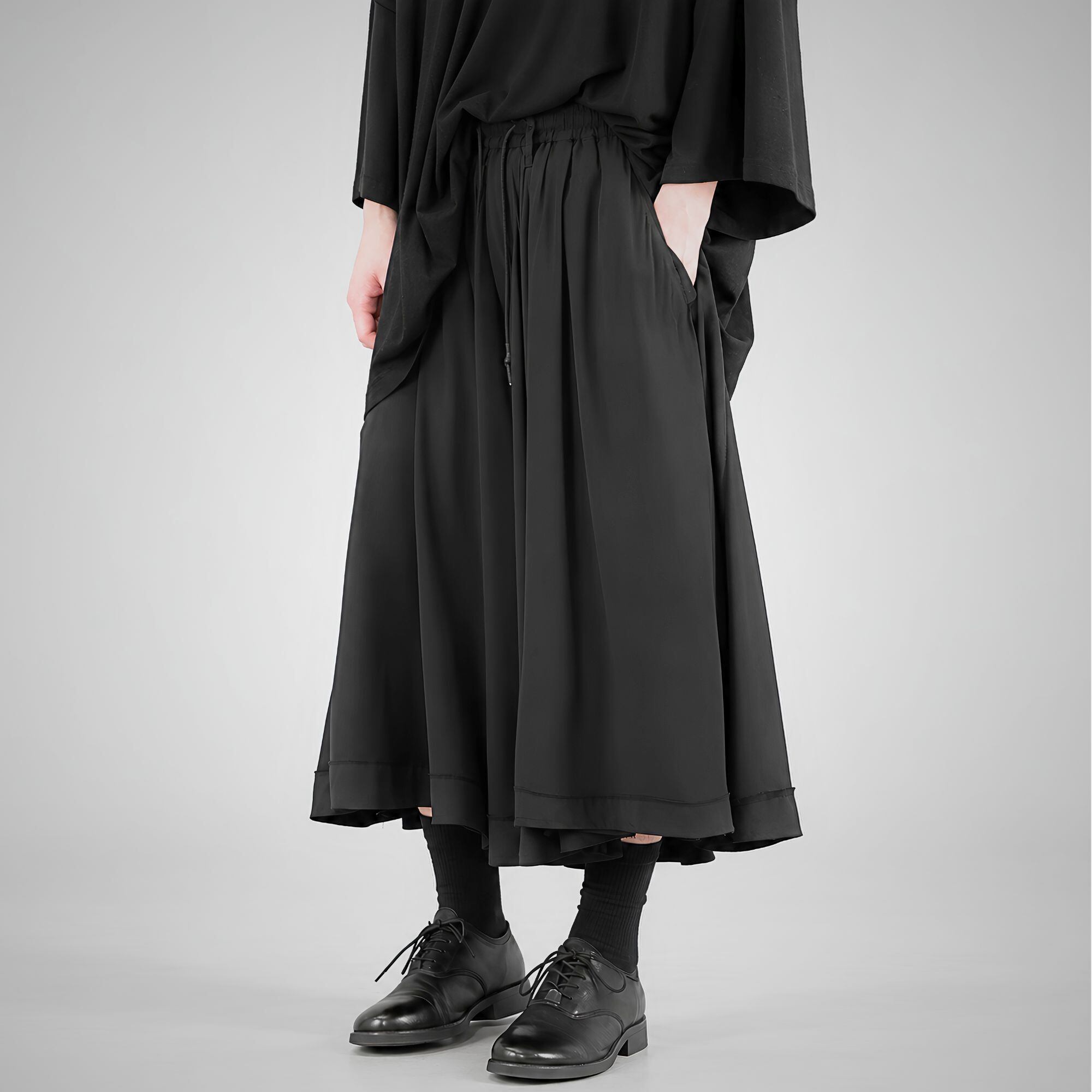 【ORV0091】Draped Wide-Leg Pants, Silky Loose Culottes
