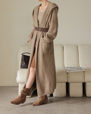 リブニットロングカーディガンコート A0686