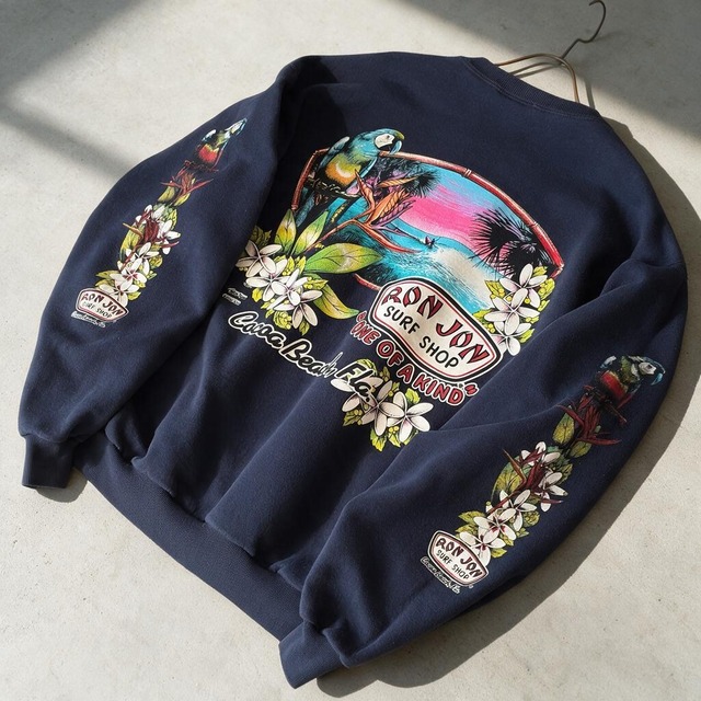 00s RONJON プリント スウェット ネイビー L オールドサーフ