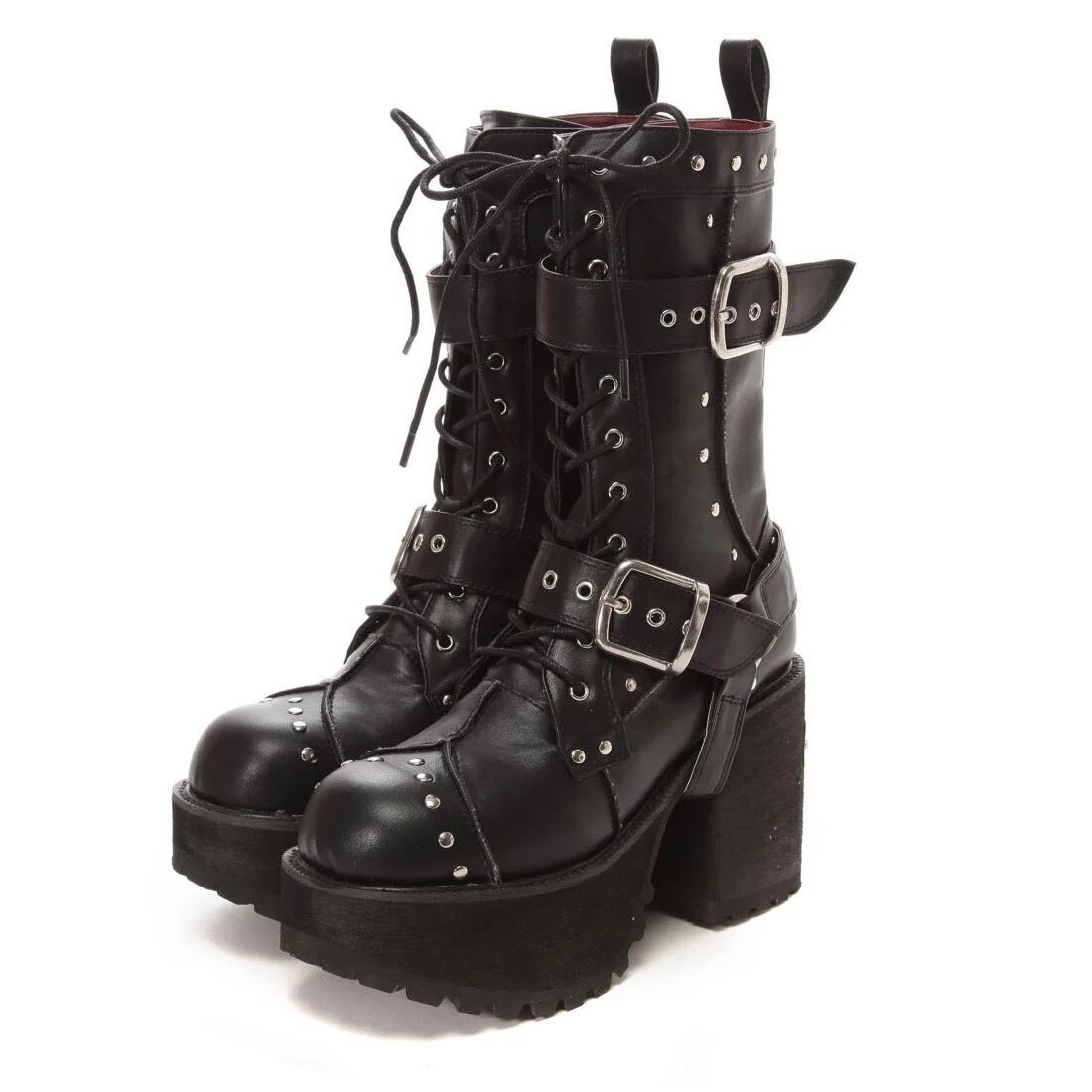 【YOSUKE】レディース 2600289 チェーン付き厚底レースアップブーツ （ブラック）ヨースケ サブカル 地雷系