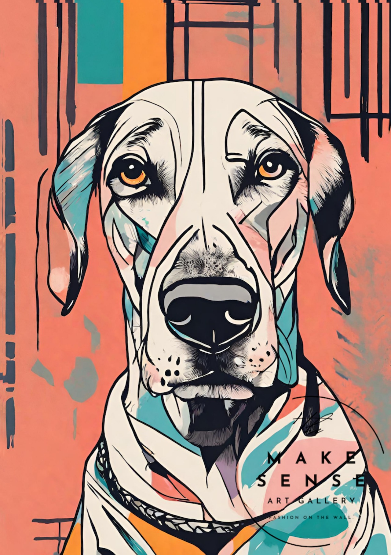 Brother｜犬の兄弟をカラフルに描いた抽象アートポスター｜ポップで明るいインテリアに映える1枚｜ A4ポスター