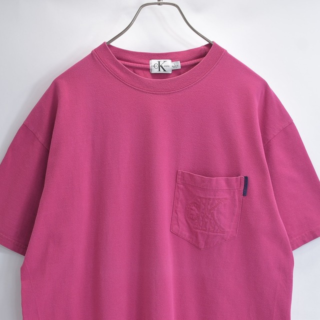90s Calvin Klein Jeans カルバンクラインジーンズ ポケットTシャツ 半袖 ckロゴステッチ ピスネーム オールド オーバーサイズ ボルドー USED ヴィンテージ ビンテージ 古着 メンズ Lサイズ