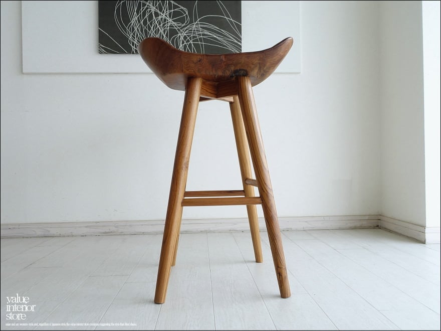 チーク無垢材 バースツールPriv/04 椅子 カウンターチェア ハイスツール イス 素朴 プリミティブ 無垢材家具 H88cm idabar