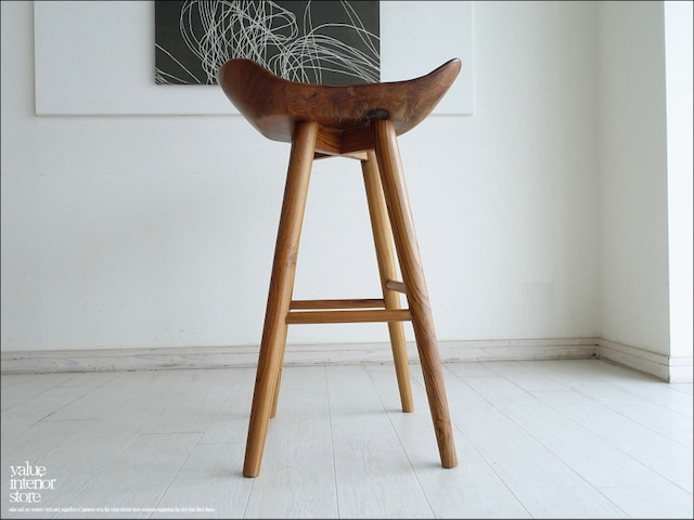 チーク無垢材 バースツールPriv/04 椅子 カウンターチェア ハイスツール イス 素朴 プリミティブ 無垢材家具 H88cm idabar