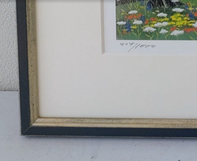 石山 毬緒（イシヤママリオ）「海風景」 版画 額縁外寸31.8x31.8x2