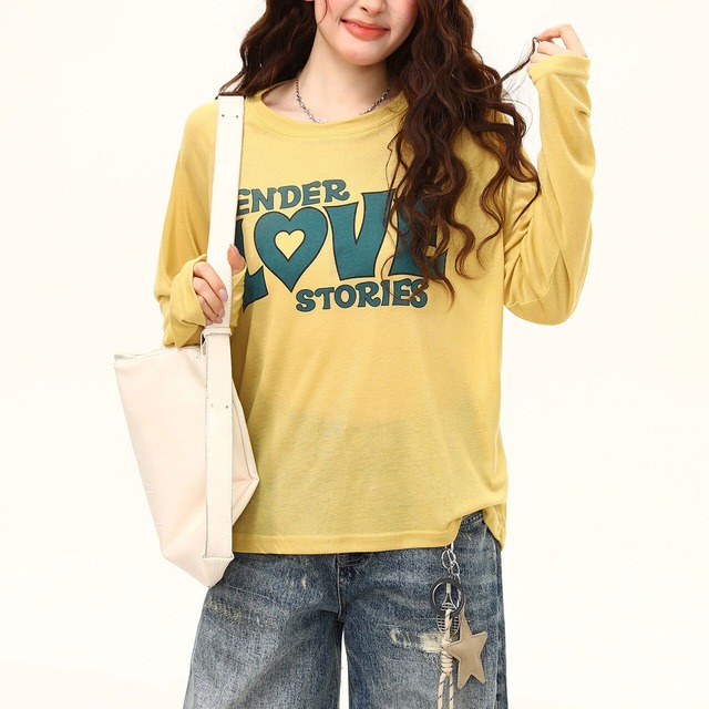 ハートロゴレタリングロングスリーブTシャツ 1col R02517