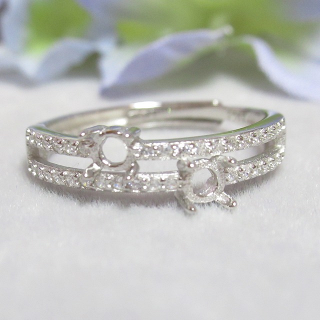 3㎜ 2粒 ダブルCZライン S925 リング台 SV