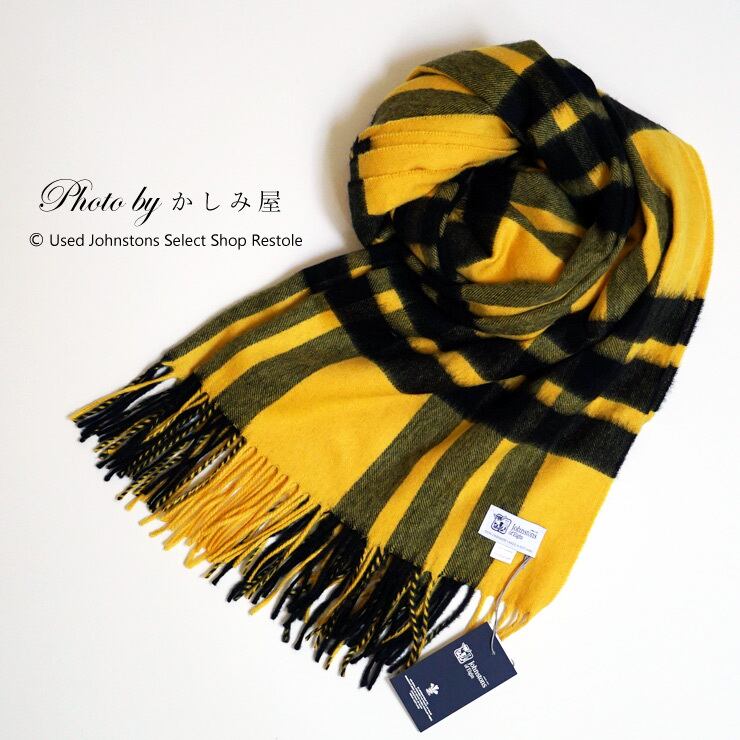 【新品・未使用】ドゥローワー別注 ジョンストンズカシミヤ大判ストール YELLOW タータン Drawer Johnstons カシミア 100%