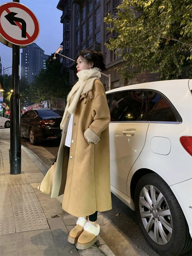 美品スエード ロングコート カーキ