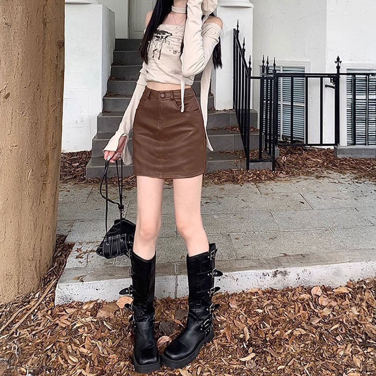 ミニスカート PUレザー ハイウエスト レディース 春秋冬 韓国 スカート おしゃれ きれいめ 大人 カジュアル シンプル タイト 美脚 細見え 大人可愛い 大人女子