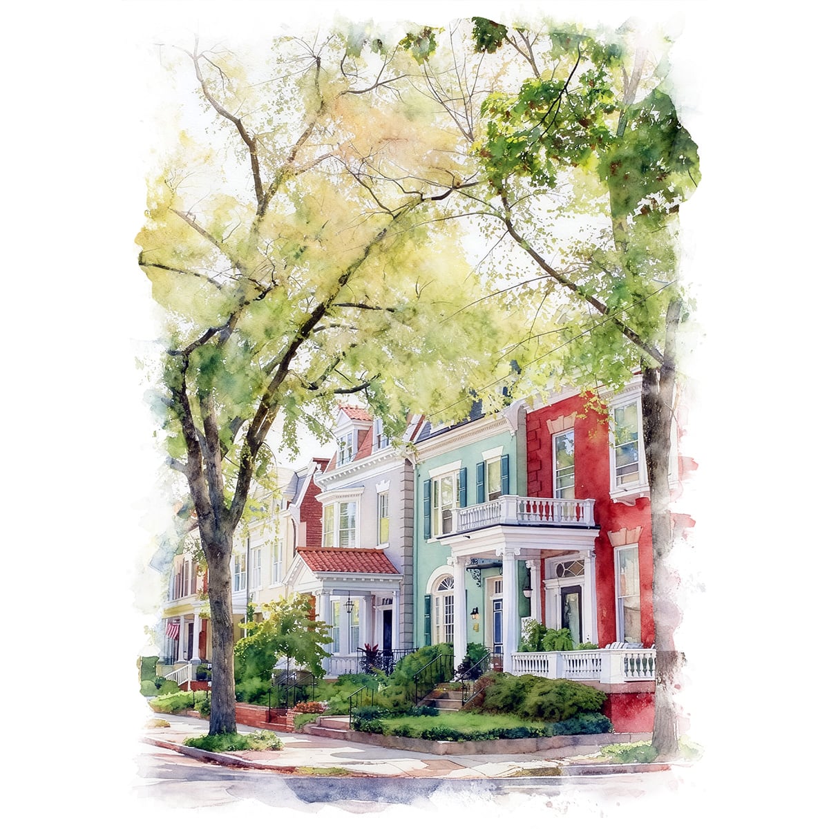 絵画 アメリカ 風景画(街並み) 新緑の家 インテリアアート額付き