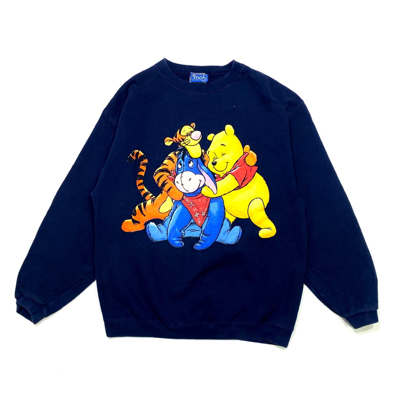 90年代 Tultex Pooh ディズニー くまのプーさん スウェットシャツ M メンズ レディース 古着 90s ビンテージ ヴィンテージ Disney キャラクター トレーナー 紺色 ネイビー スウェット Swe30 Sa24 Cave 古着屋 公式 古着通販サイト