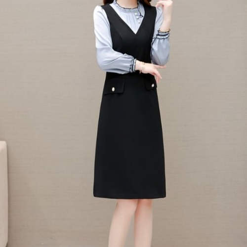 ワンピース レディース トップス フレンチガーリー ブラウス オールインワン 大きいサイズ ゆったり 長袖 長袖ワンピース 長袖ワンピ ひざ丈 春 レディース ワンピース 大きいサイズ ゆったり