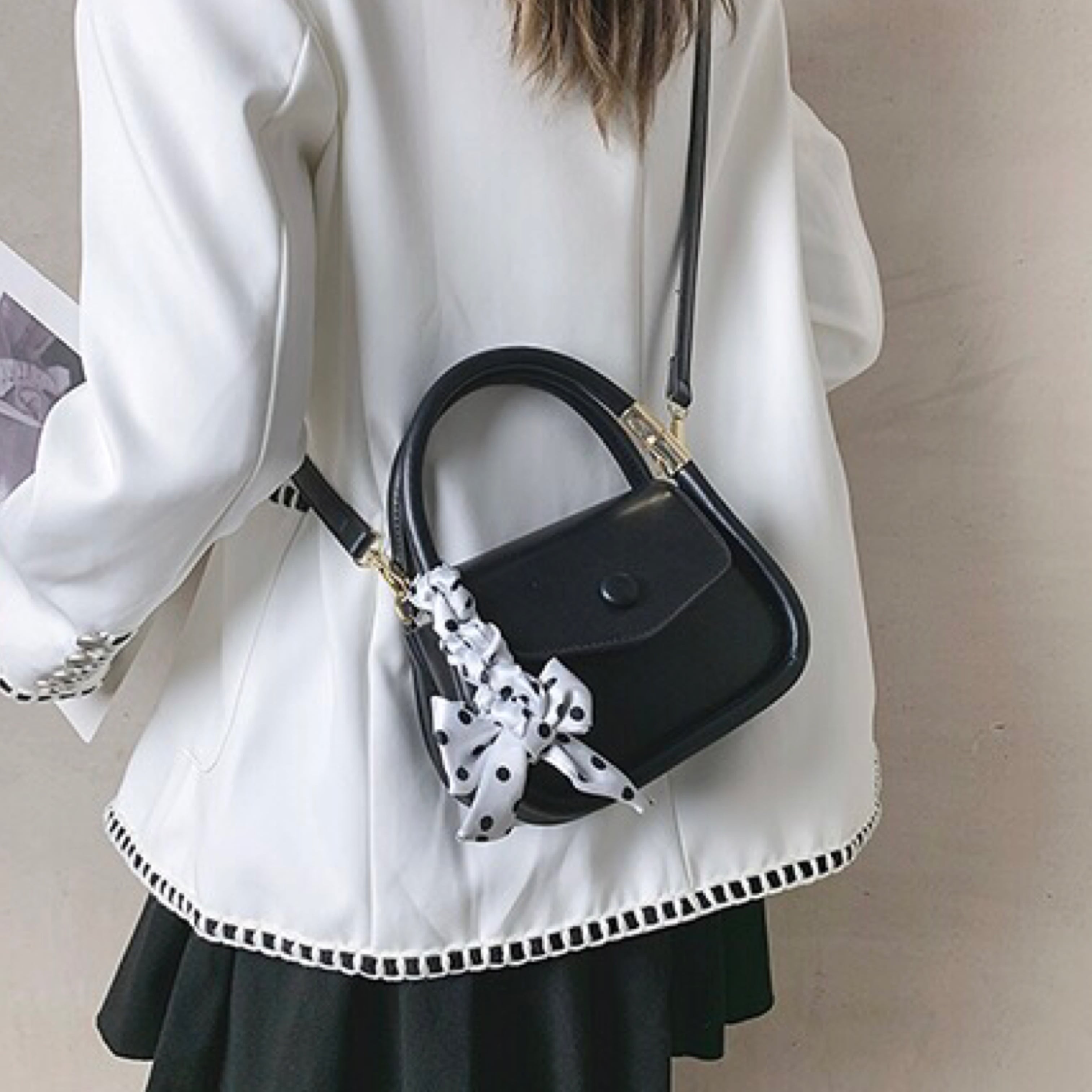 フレンチガーリー ドットスカーフリボン付きショルダーバッグ C03 Retro N