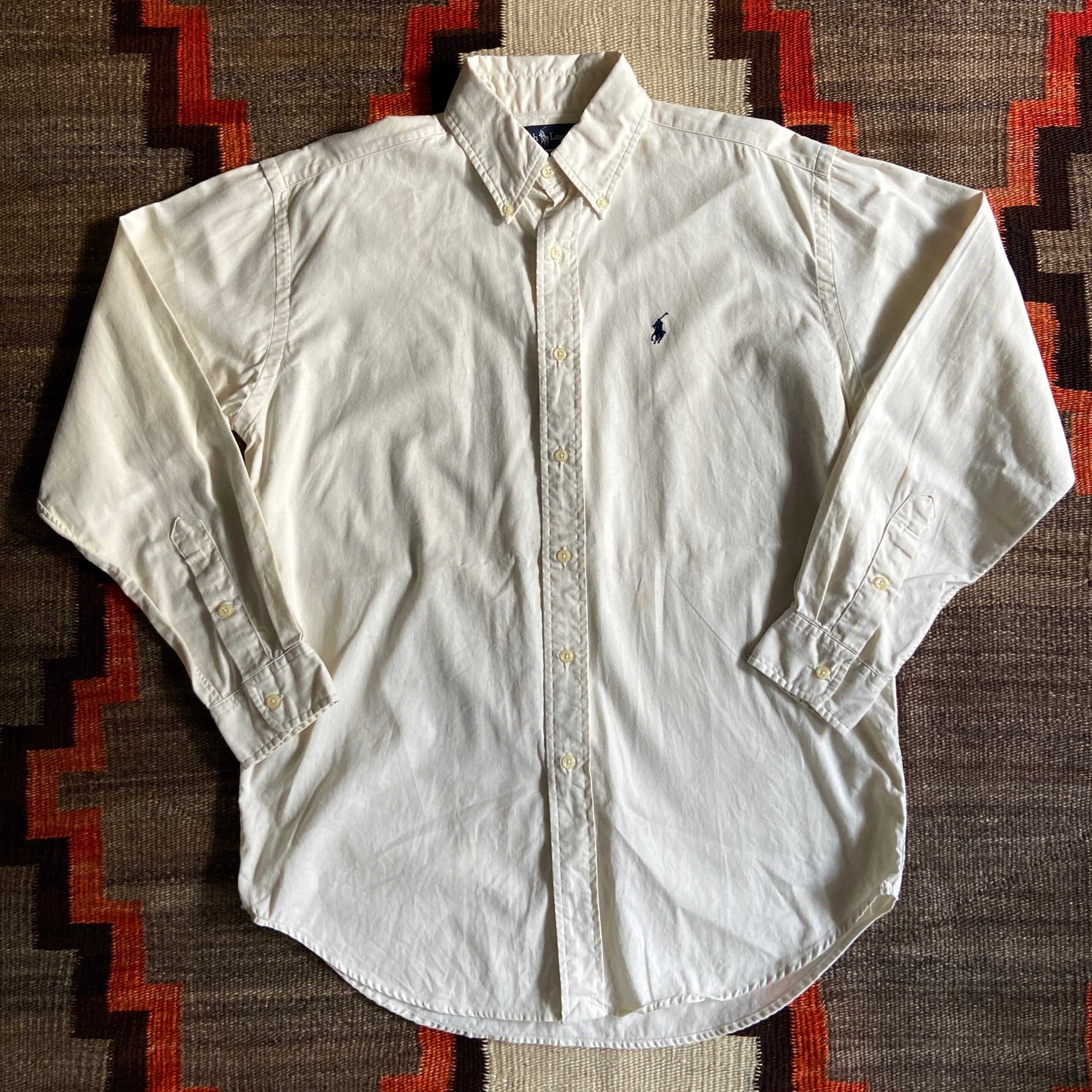 1990s Polo Ralph Lauren L/S White Shirt S F715