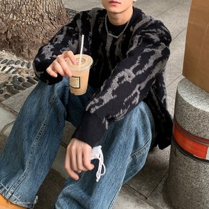 ストリートカラーコントラストルーズニット　1076