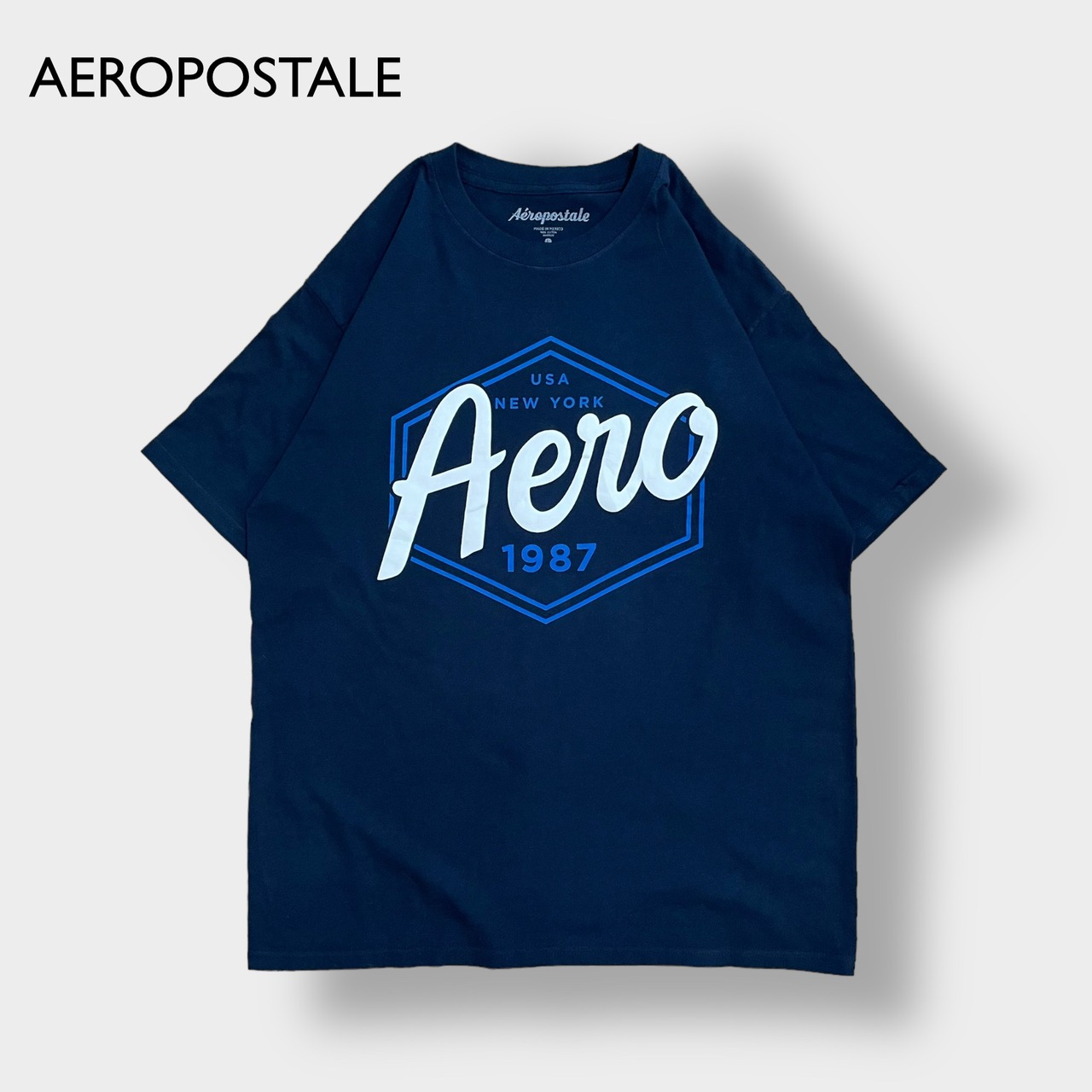 【AEROPOSTALE】Aero ロゴ プリントTシャツ LARGE 半袖 ネイビー メキシコ製 エアロポステール US古着