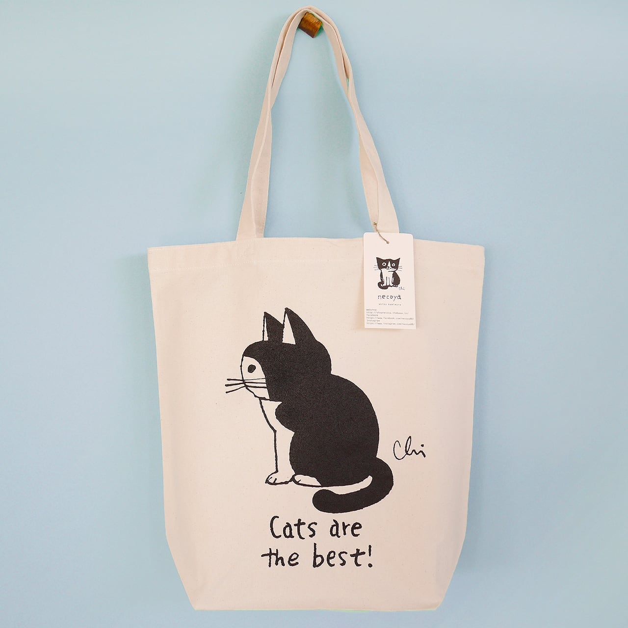 トートバッグ[おかっぱ猫・おすわり] M ナチュラル | necoya