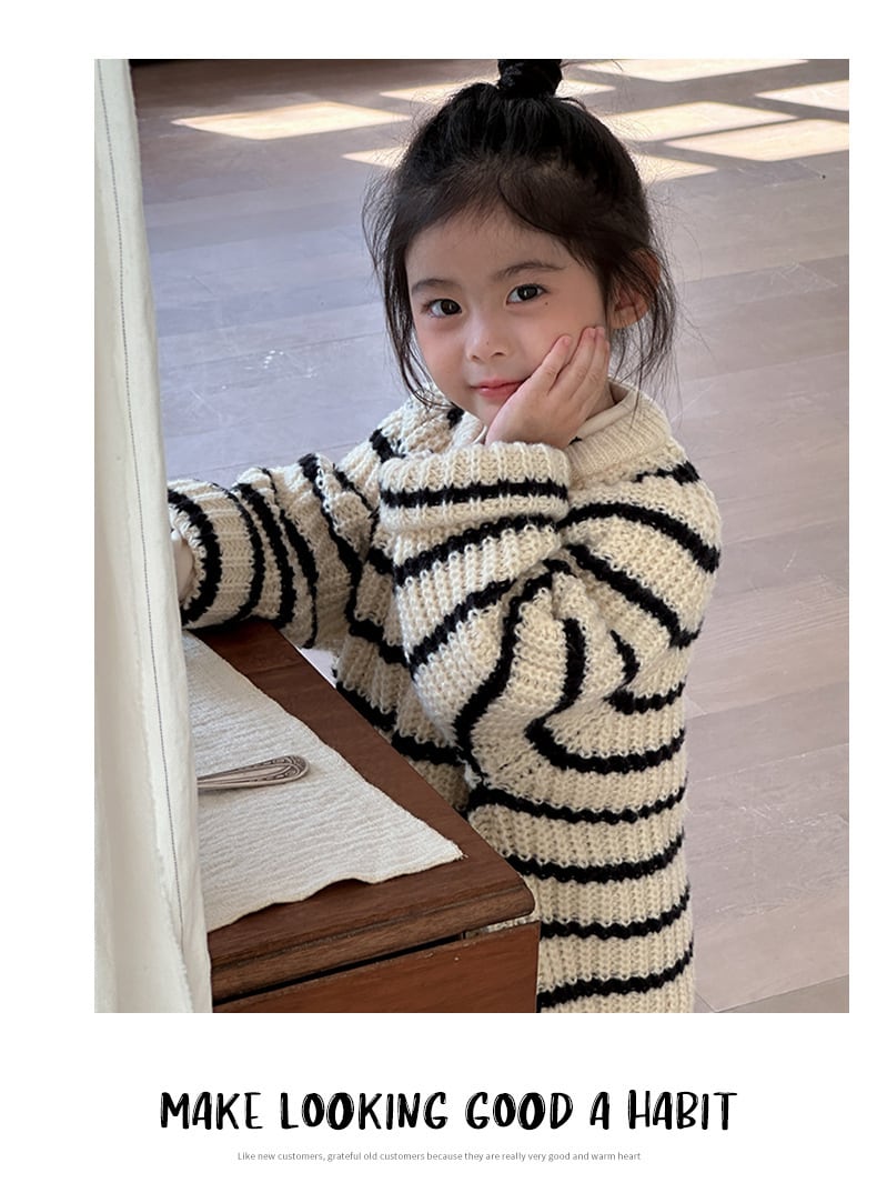 100,110cm　2colorボーダージッパーセーター