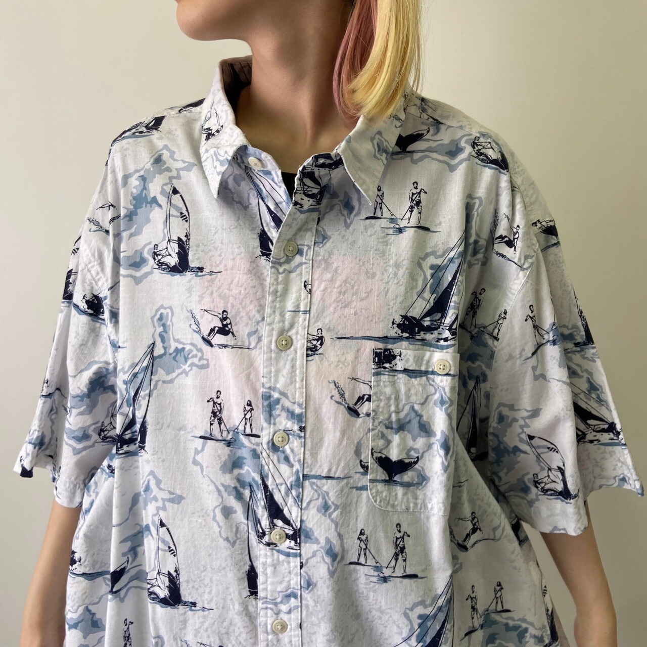 ビッグサイズ Craft & Barrow マリンスポーツ アロハシャツ メンズ2XL 