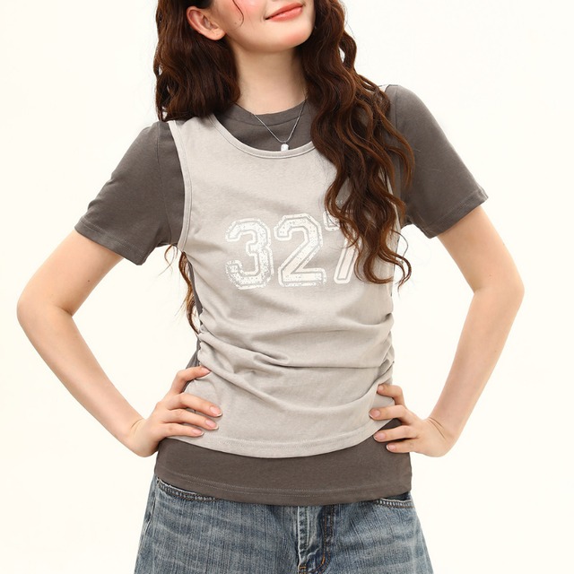layered design number short-sleeve tee　レイヤードデザインナンバー半袖ティー　J2088
