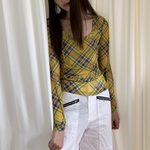 Check Pattern Mesh Material Long Sleeve Topper 1color A0083