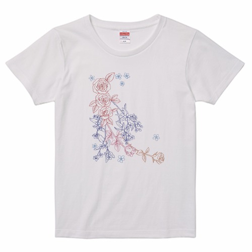 フラワープリントコットンTシャツ(レディース)線画Ver.