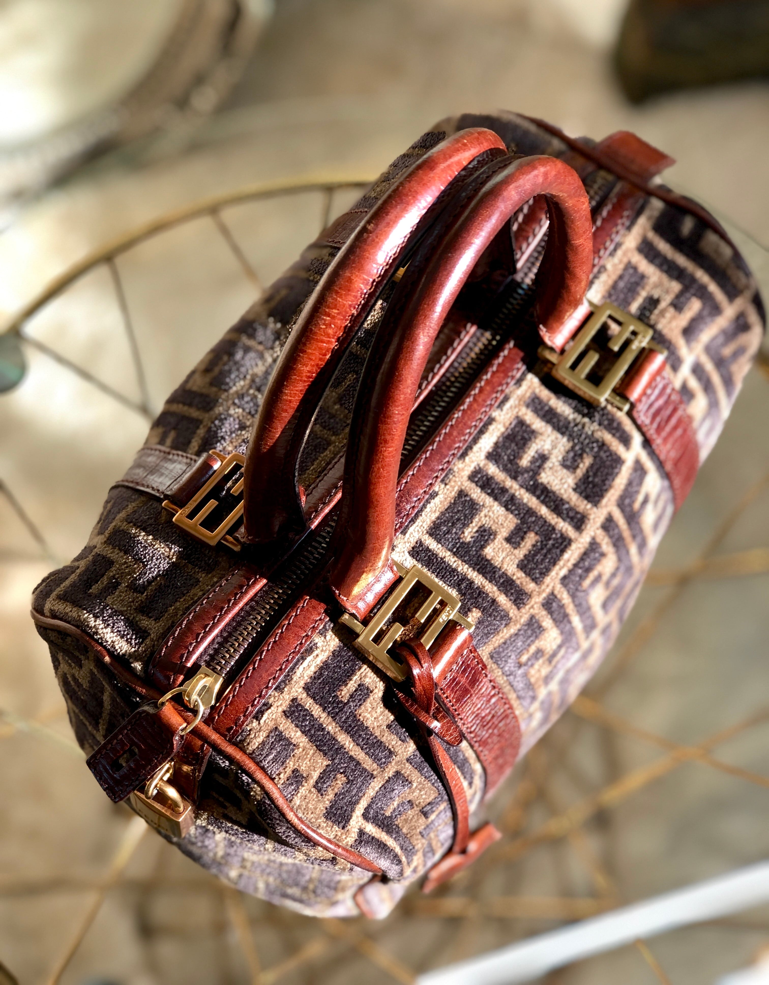 FENDI フェンディ ズッカ ベロア×レザー ベルト レディース ブラウン FENDI フェンディ ズッカ ベロア×レザー ベルト レディース ブラウン