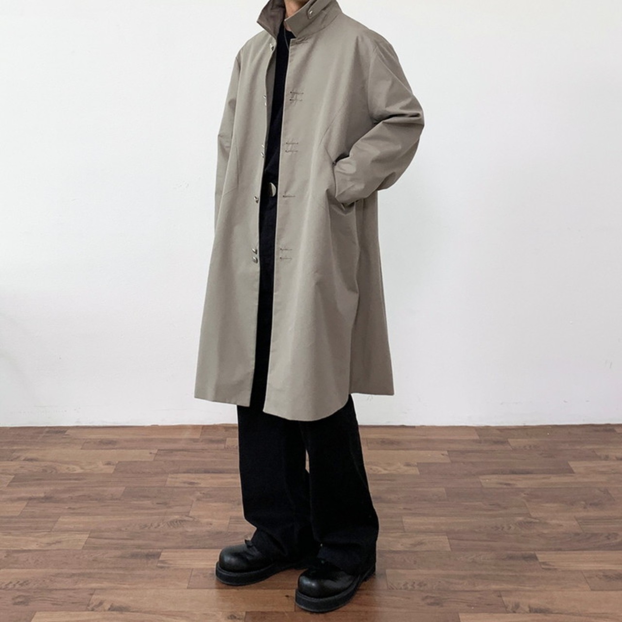 デザインシックボタン薄手コート　954