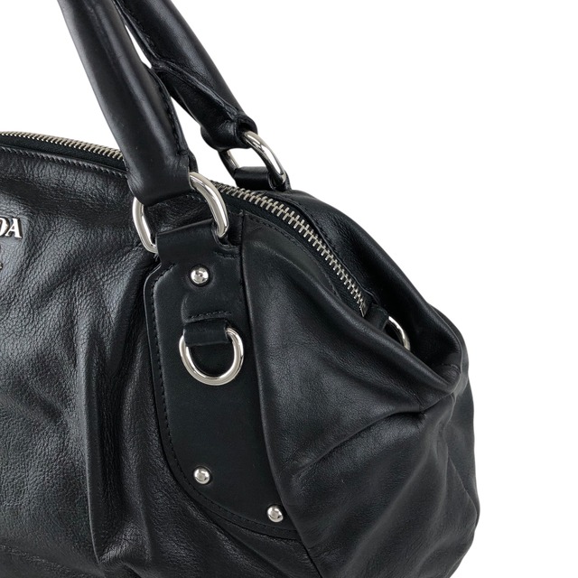 PRADA プラダ ショルダーバッグ ブラック ロゴ レザー 2way ラウンド vintage ヴィンテージ オールド 28pkhx