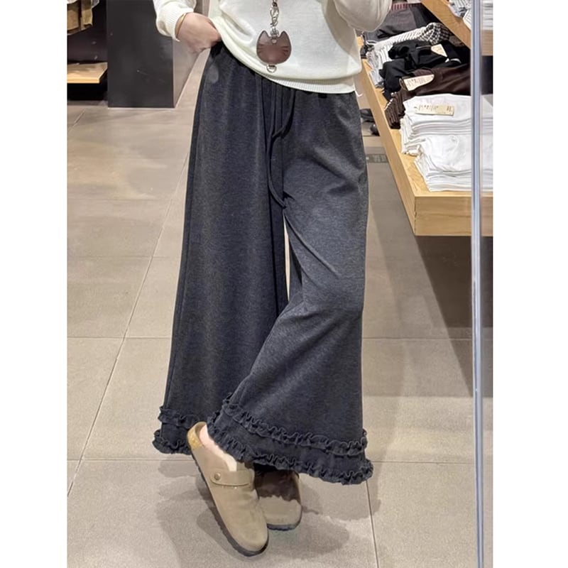 正規品♡リボンプルオーバー＆リボン柄ロングパンツ♡ダークグレー ダークグレーレースもち米パンツ | kanaji（カンアジ） 低身長向け