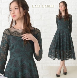 ★送料無料★15号(XXL)☆デコルテ透かし刺繍総レ－スワンピ[OPN3738]