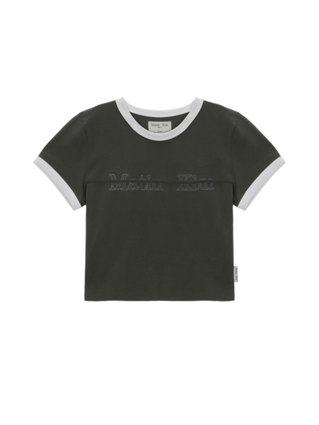 [MATIN KIM] CUTTED LOGO RINGER CROP TOP IN CHARCOAL