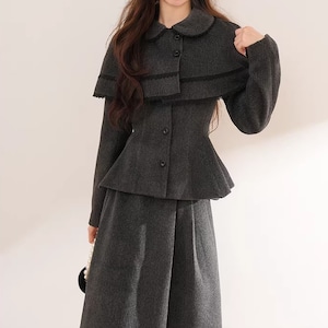 【3点セット】ペプラムジャケット+ケープ+フレアスカート ・75292 【3点セット】ペプラムジャケット+ケープ+フレアスカート ・75292