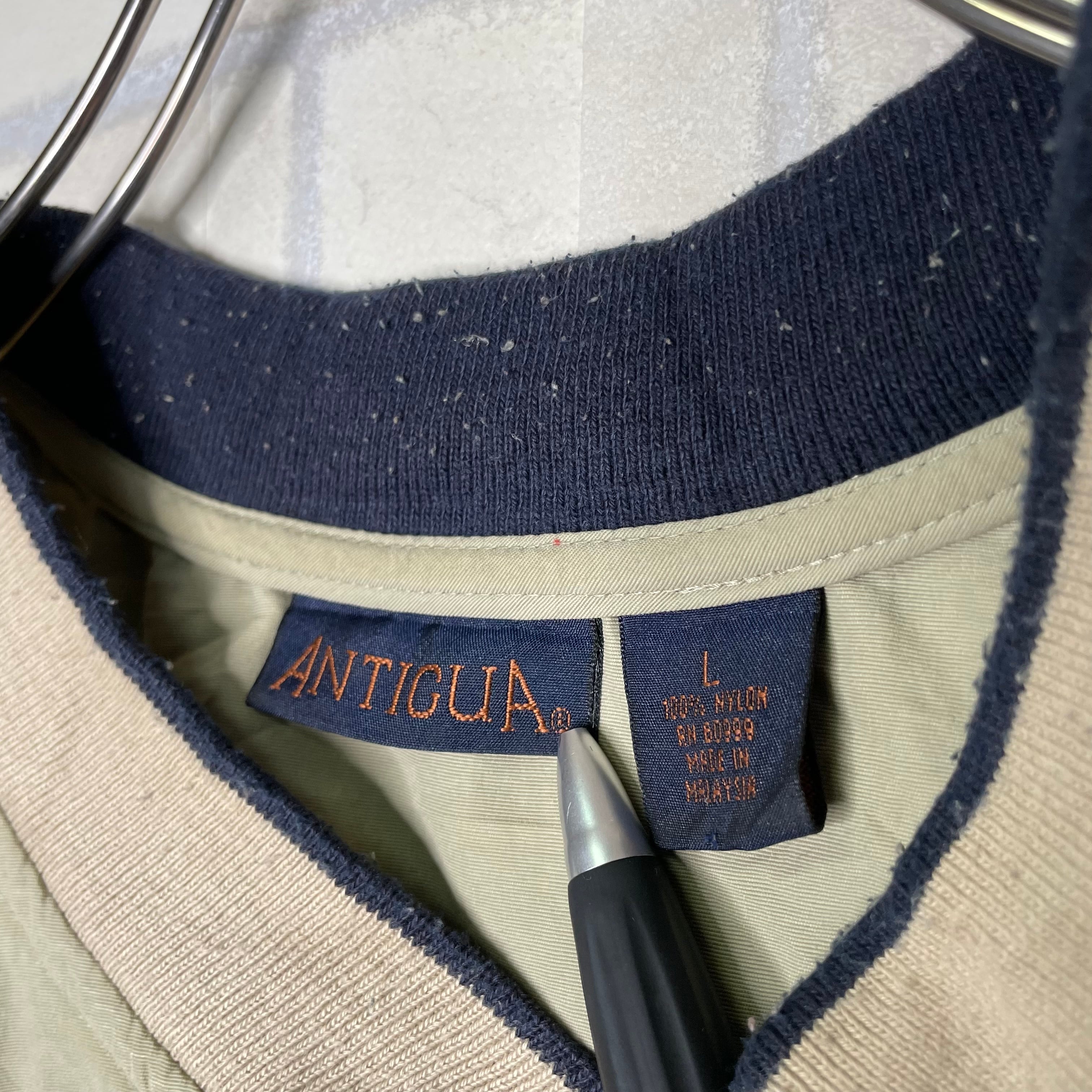 ANTIGUA ナイロンプルオーバージャケット L フロント刺繍 ベージュ 
