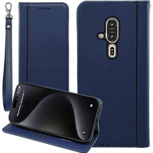 らくらくスマートフォン F-53E ケース 手帳型 らくらくスマートフォン F53E doo ストラップケース ラクラクスマホ ラクラクスマートフォン F-53E 携帯ケース カバー 手帳ケース F-53E ストラップ付きケース 手帳 耐衝撃 カードケース 適用 Cobeimisr CASE マグネット ストラップ カード スマホケース ネイビー 3682