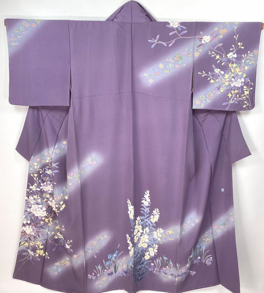 京加賀友禅 作家物 未使用 訪問着 正絹 花柄 紫 青 白 974 | kimono Re ...