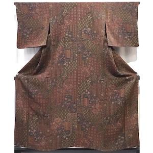 着物・小紋・ポリエステル・茶系地・No.200701-2045・梱包サイズ80