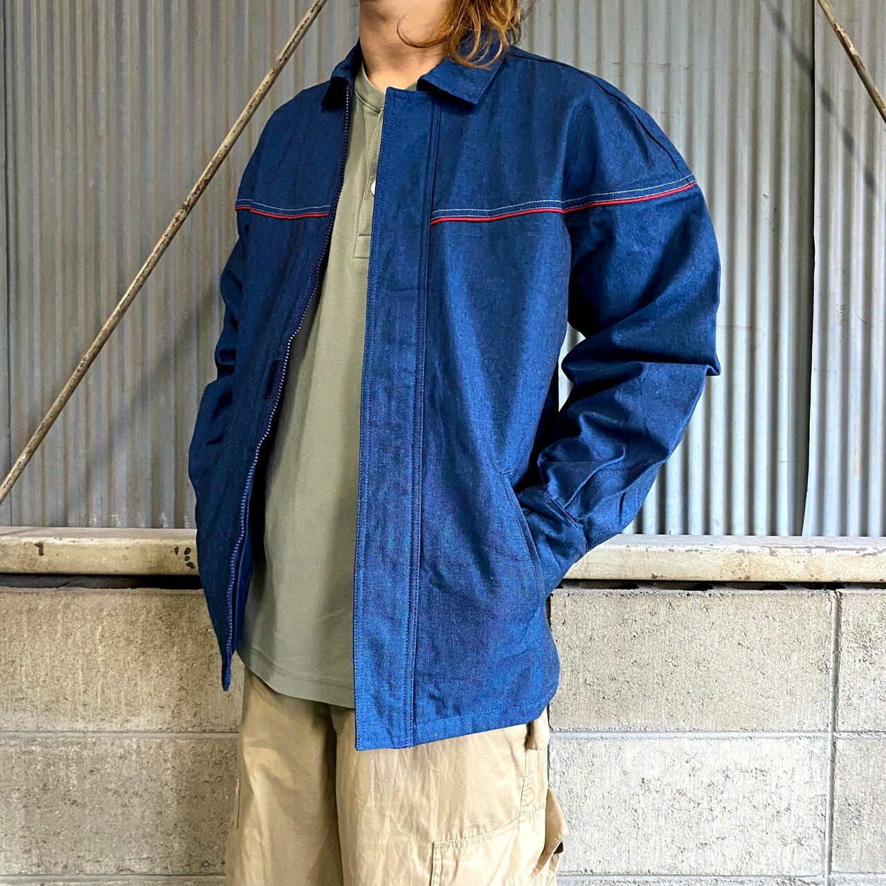 【激レア☆US輸入90s】フブ 両面刺繍ナイロンジャケット ブルー メンズXL