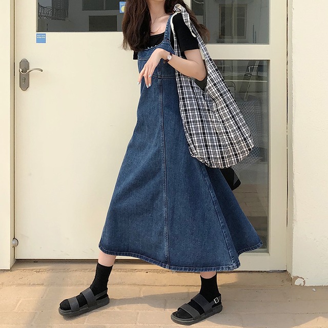 デニムコーデ デニムワンピース サロペット ジャンパースカート ジャンスカ デニム ロングワンピース カジュアル オールインワン レディース 夏 着回し Ptnym3094 Shop Suba