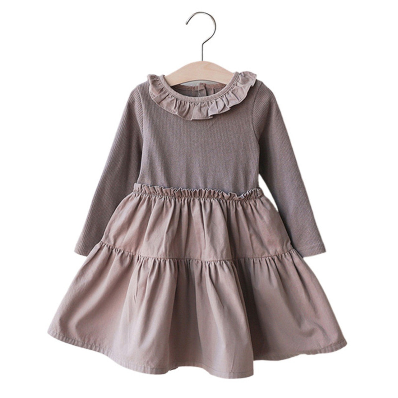 秋フリル切り替えワンピース