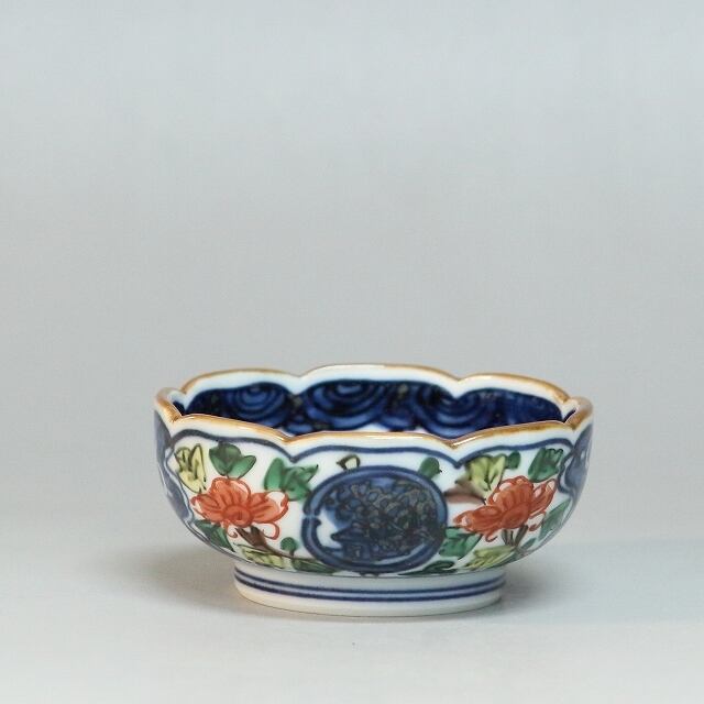 京焼 清水焼 京泉 赤絵渕花鳥小紋 7号輪花皿 ４枚　中皿 取り皿 京焼 清水焼 京泉 赤絵渕花鳥小紋 7号輪花皿 4枚