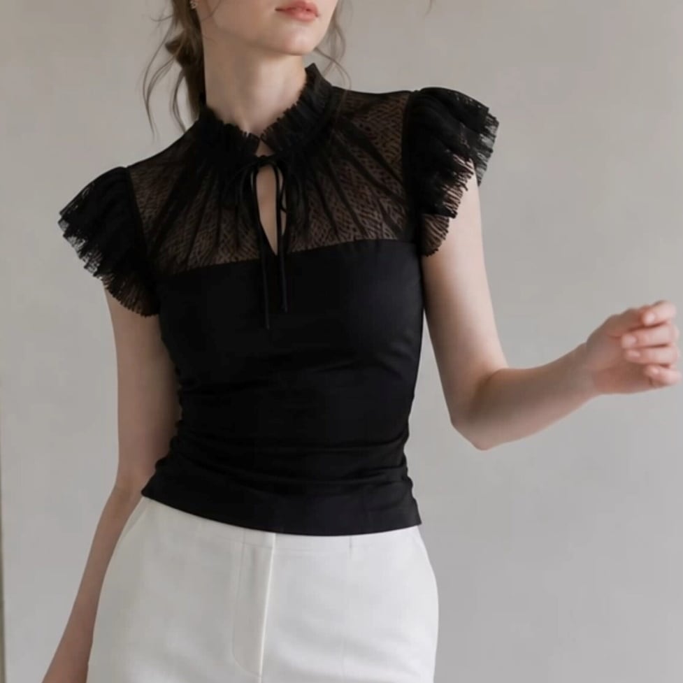 sheer tulle ruffle tops / l0743
