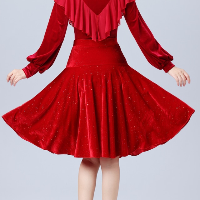 ベルベット フリル ミモレ ダンススカート ds1205