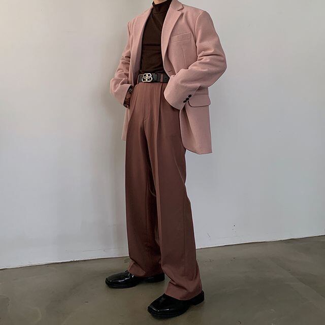 【予約販売】ワイドパンツ メンズ パンツ シンプル 無地 くすみピンク ブラウン ベージュ ワイドレッグ ボトムス きれいめ スタイリッシュ こなれ感 お洒落 韓国 トレンド 夏 秋 M/L/XL