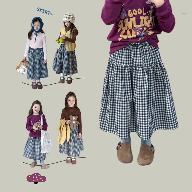 秋チェック柄リネンスカート