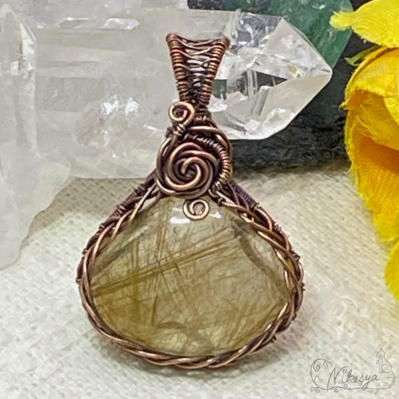 Silver999】エメラルドのペンダントトップ【ワイヤーアクセサリー